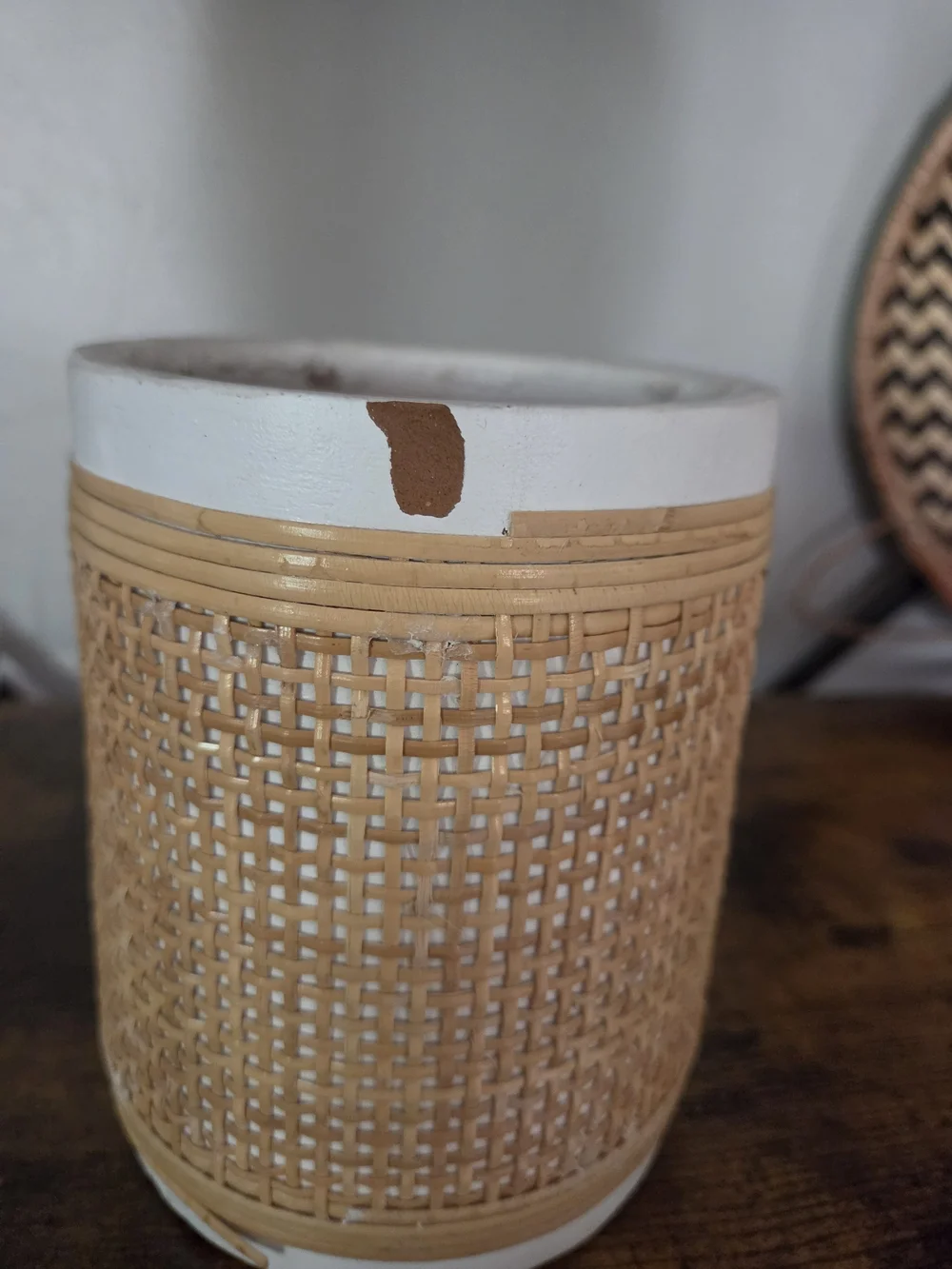 🤍 Decorative White & Woven Rattan Planter/Pot
